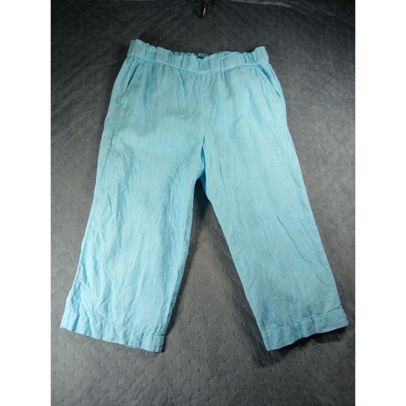 Talbots Pants - Talbots Nantucket Pull-On Wide Leg Crop Pants Light Blue 100% Linen LPetite